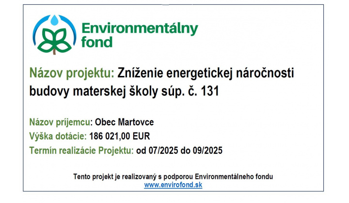 Zníženie energetickej náročnosti budovy materskej školy súp. č. 131